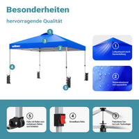 Gazebo pieghevole pop-up blu, 3 x 3 m con ruote Tenda per fiere eventi mercati