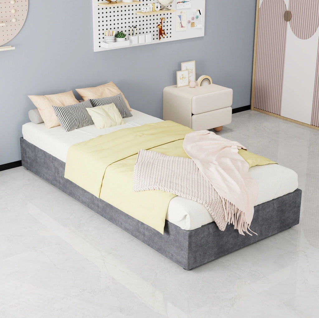 Struttura letto 90 x 200 cm in tessuto e metallo; grigio