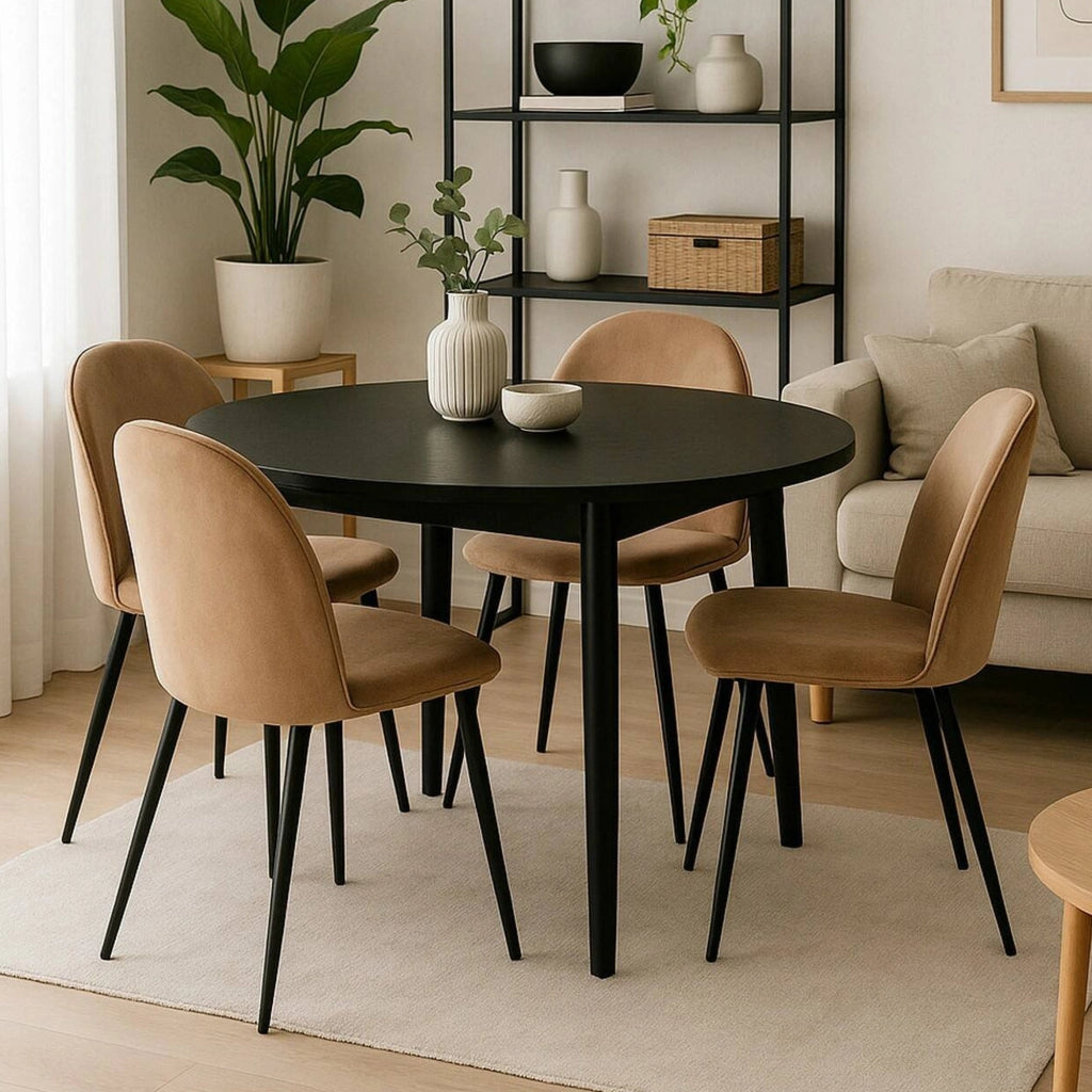 Set di 4 sedie Achito, Poltrona rivestita in velluto, Sedia da pranzo imbottita, Seduta per riunioni, 51x54h82 cm, Sabbia