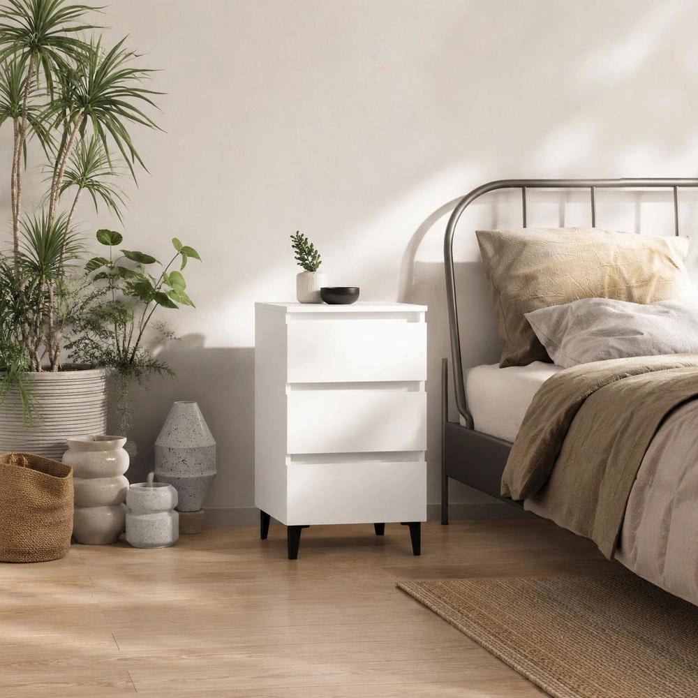 Bedside Table With Metal Legs White 40x35x69 Cm