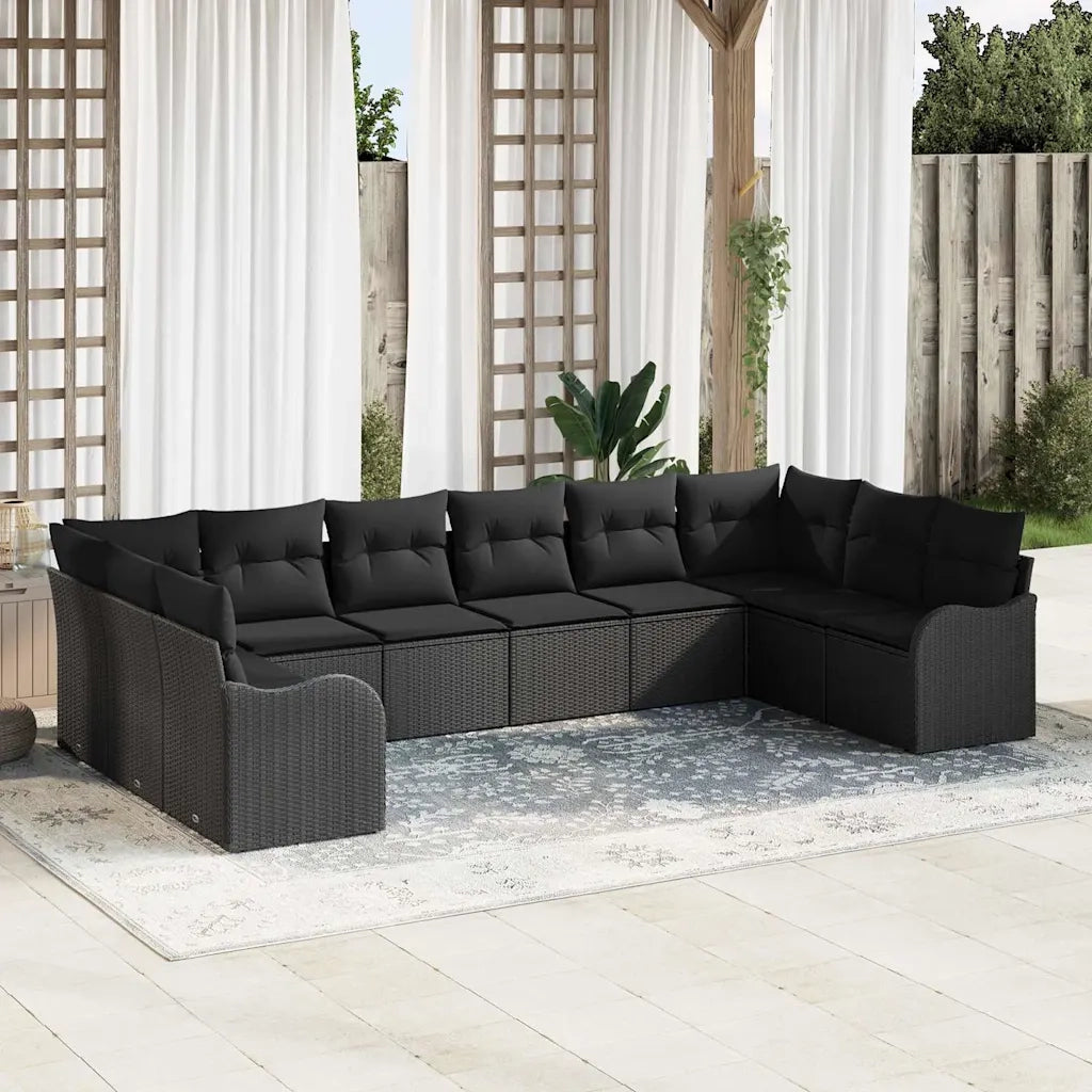 Set Divano da Giardino con archiviazione 10 pcs Nero polyrattan 3354552