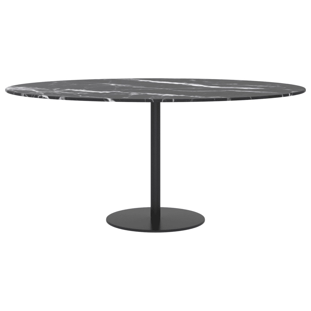 Piano per Tavolo Nero Ø90x1 cm Vetro Temperato Design Marmo 322267