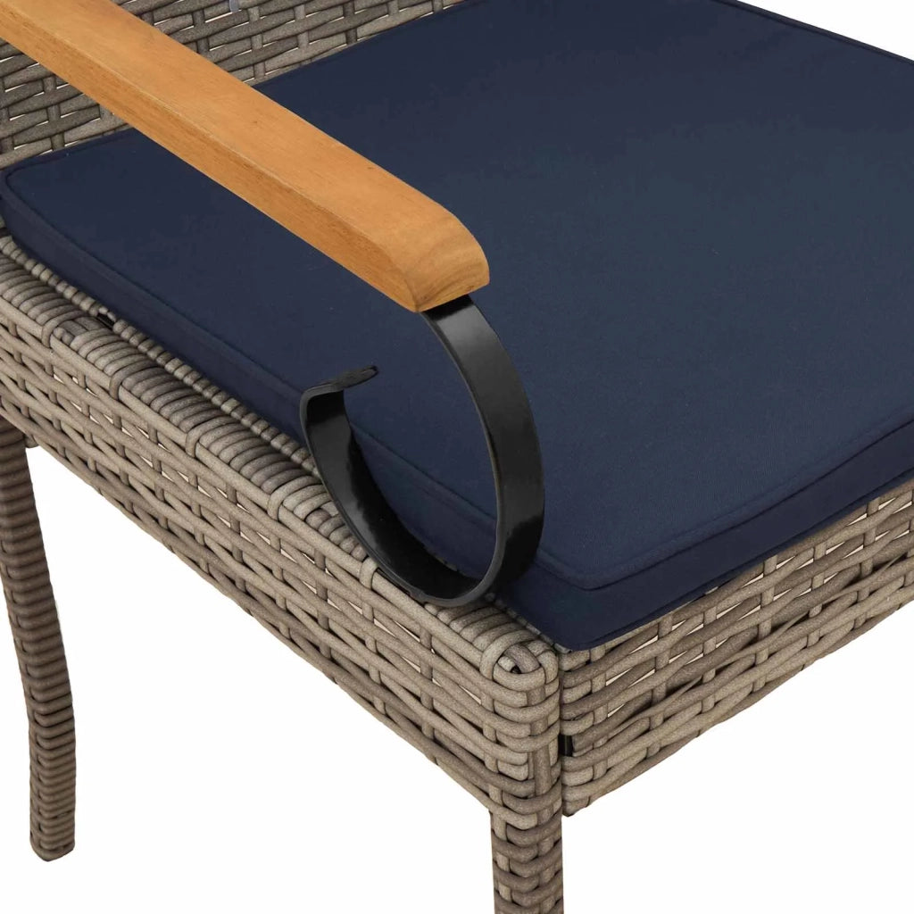 Sedie da giardino 2 pcs Grigio e Blu Navy Polyrattan e acacia