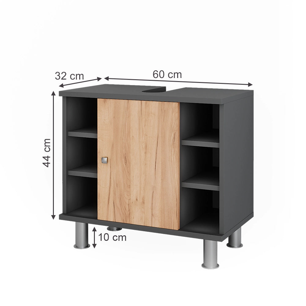 Vicco Mobiletto per lavabo Antracite/quercia dorata 60 x 54 cm con 6 ripiani