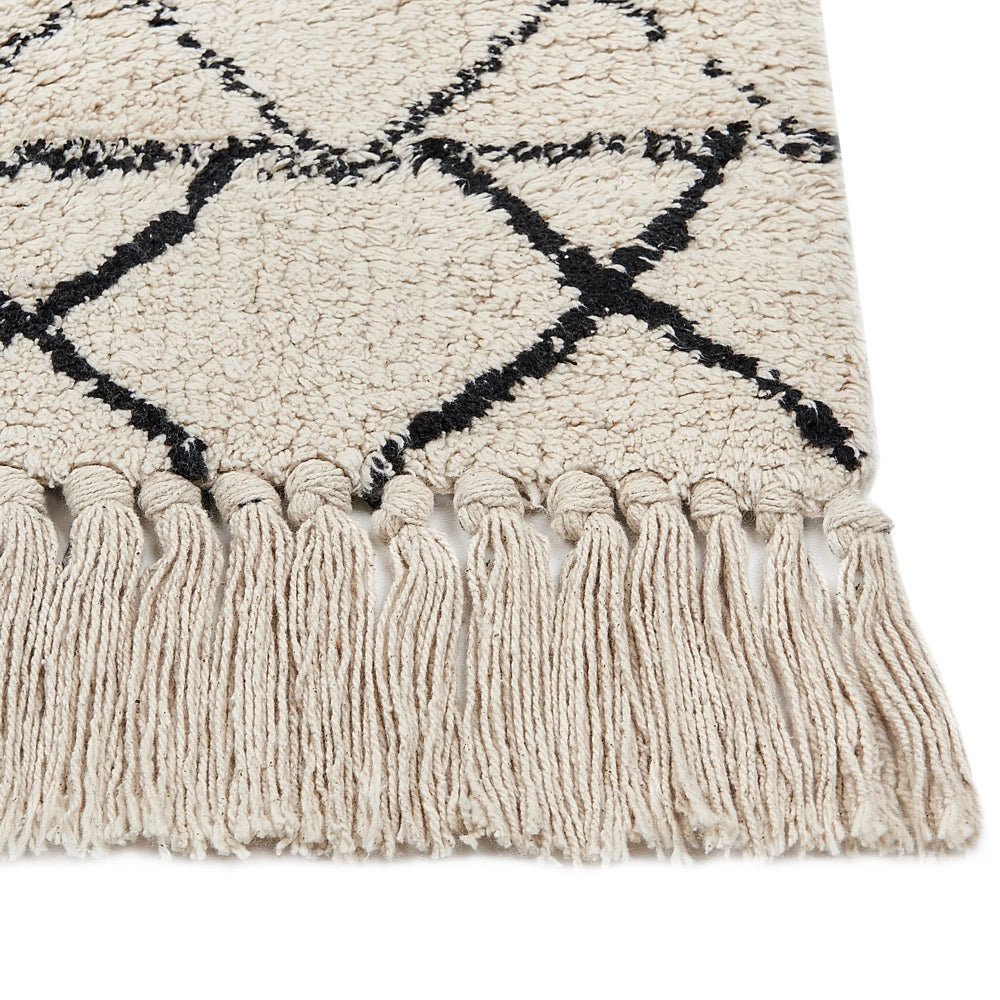 Tappeto in cotone beige e nero motivo azteco 160 x 230 cm camera da letto soggiorno