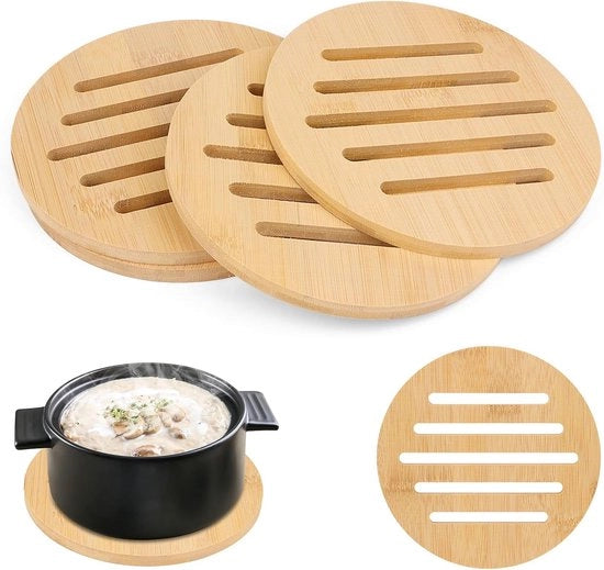 4 tappeti di isolamento naturale, tappeti di isolamento, tappeti di isolamento rotondi resistenti al calore per la cucina, tappeti di isolamento antiscivolo, tappeti di vapore, sottopanchetti in legno per piatti, cucina, piatti