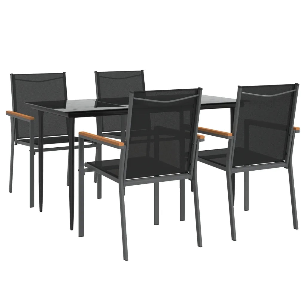 Set da Pranzo da Giardino 5 pz | Set Salotto da Giardino Nero in Textilene e Acciaio