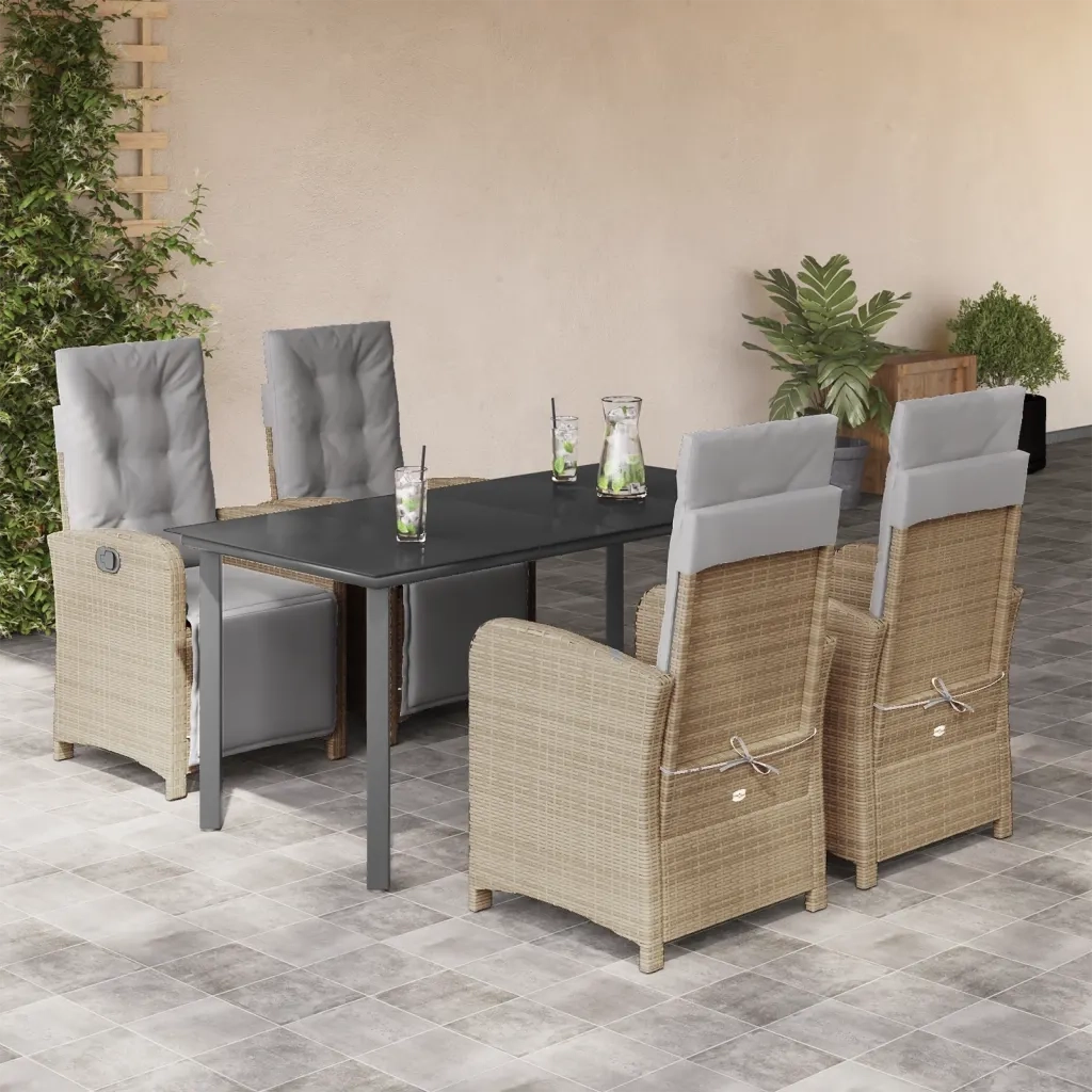 Set da Pranzo da Giardino 5 pz con Cuscini Beige in Polyrattan 3212594