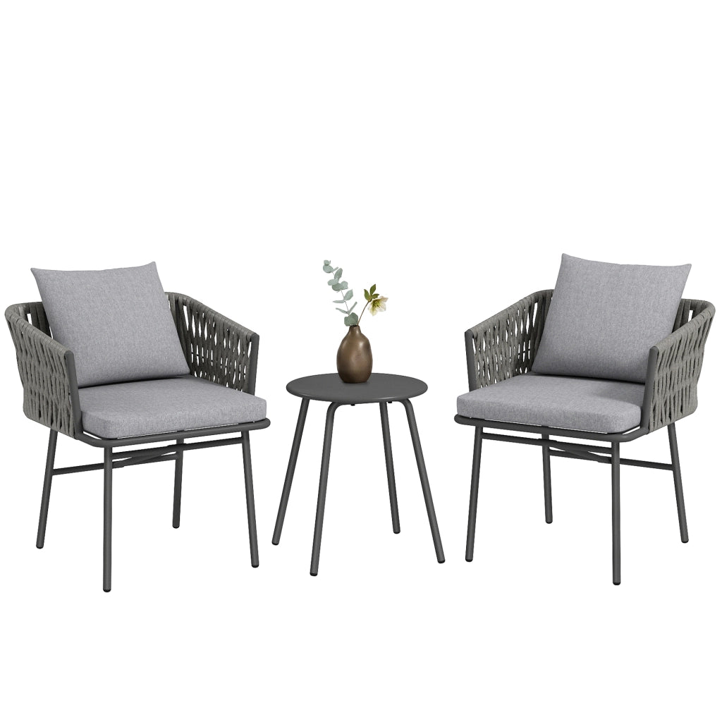 Set Giardino Polyrattan 3 Pezzi ¨C zephmum ¨C Grigio, 2 Sedie, Tavolino, 4 Cuscini