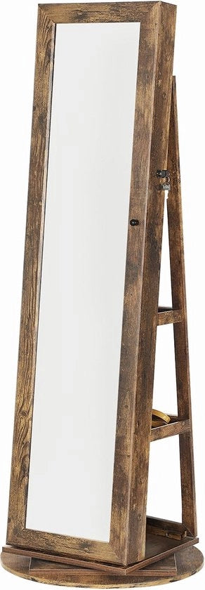 Cassa gioielli - Compartimento specchio - Rotante 360° - Chiusura a chiave - 3 in 1 - Cassa gioielli con appoggio - Con specchio - Con serratura - Mocha