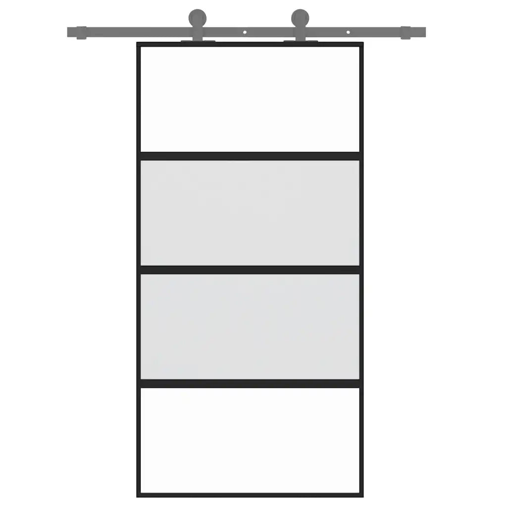 Porta Scorrevole Nera 102,5x205 cm Vetro Temperato e Alluminio 155221