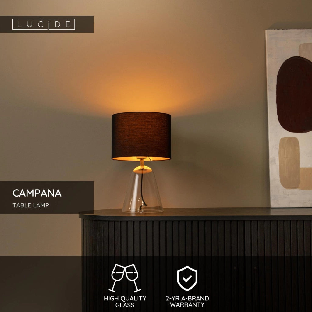 Lampada da tavolo CAMPANA vetro nero 1xE27 Lucide