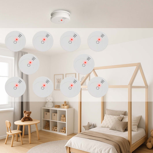 Rilevatore di fumo fotoelettrico con batteria 9V, 10 pz, Allarme Incendio 85dB, senza filo, DIN EN 14604