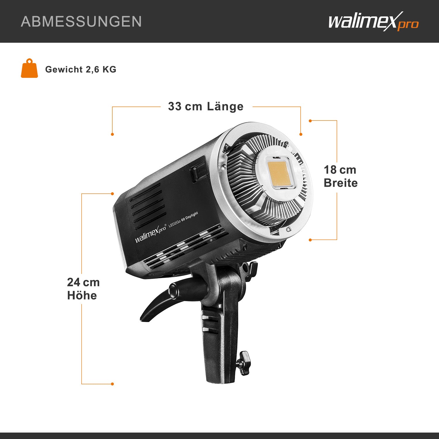 LED2Go 60 Faro per fotografia 60 W Luce LED fotografica con batteria, per foto e video, attacco Bowens tipo S, tecnologia COB