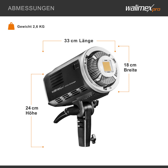 LED2Go 60 Faro per fotografia 60 W Luce LED fotografica con batteria, per foto e video, attacco Bowens tipo S, tecnologia COB