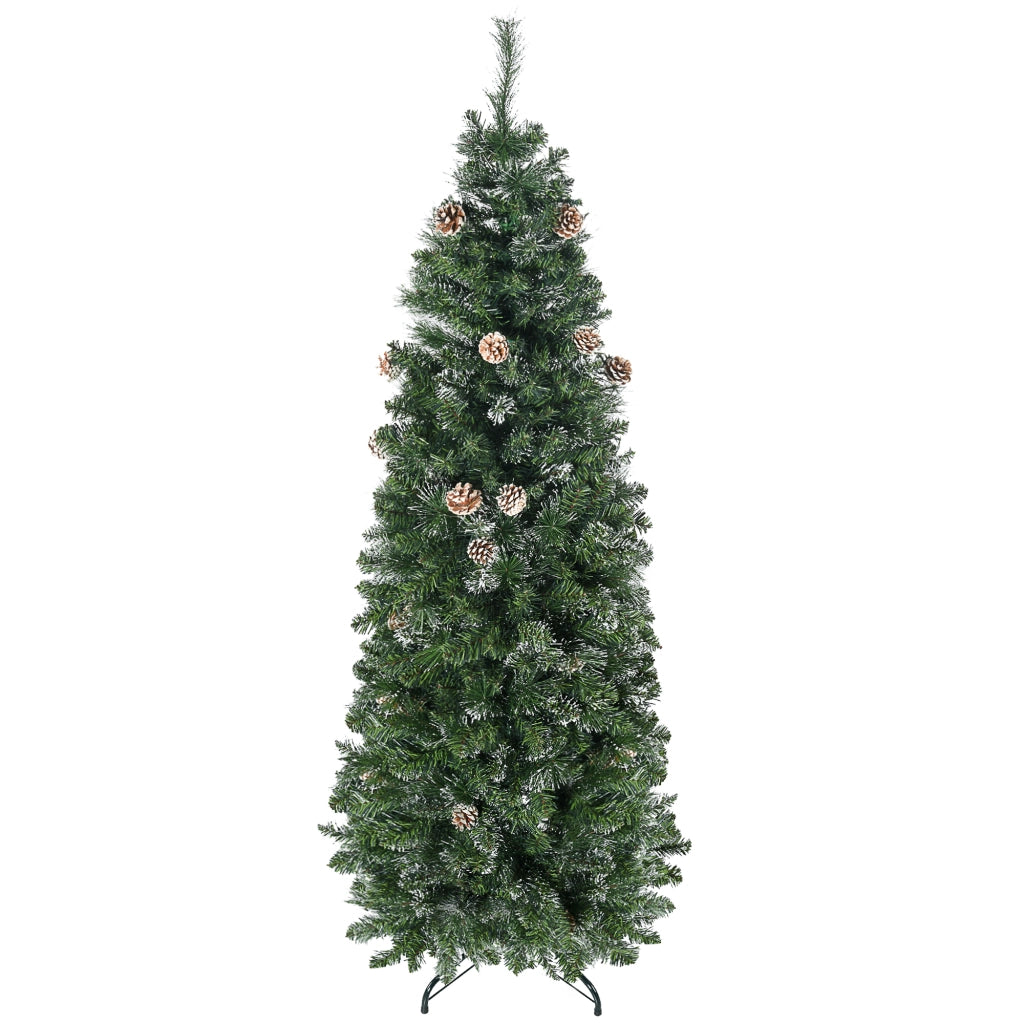Albero di Natale Artificiale ¨C Minimal ¨C Verde 180cm con Pigne e Base in Metallo