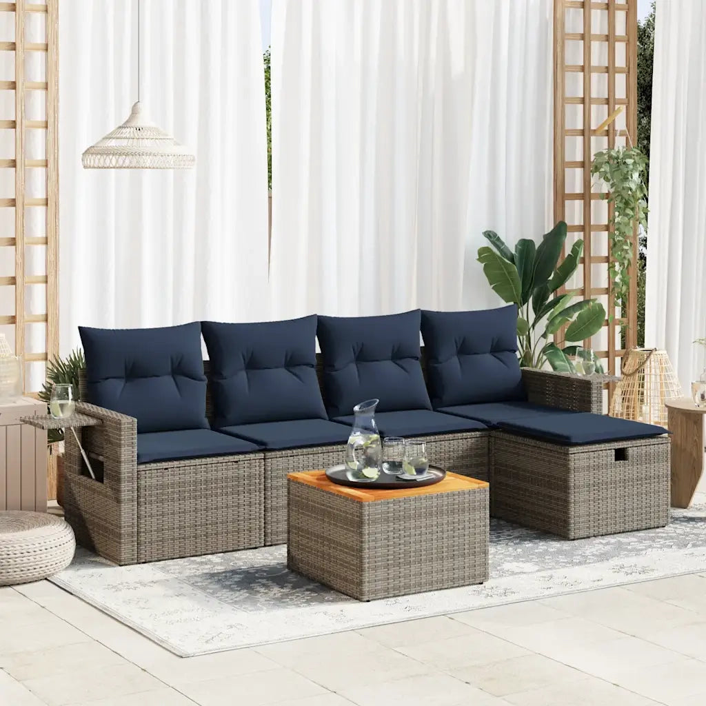 Set Divano da Giardino 6 pz | Set Salotto da Giardino con Cuscini Grigio in Polyrattan