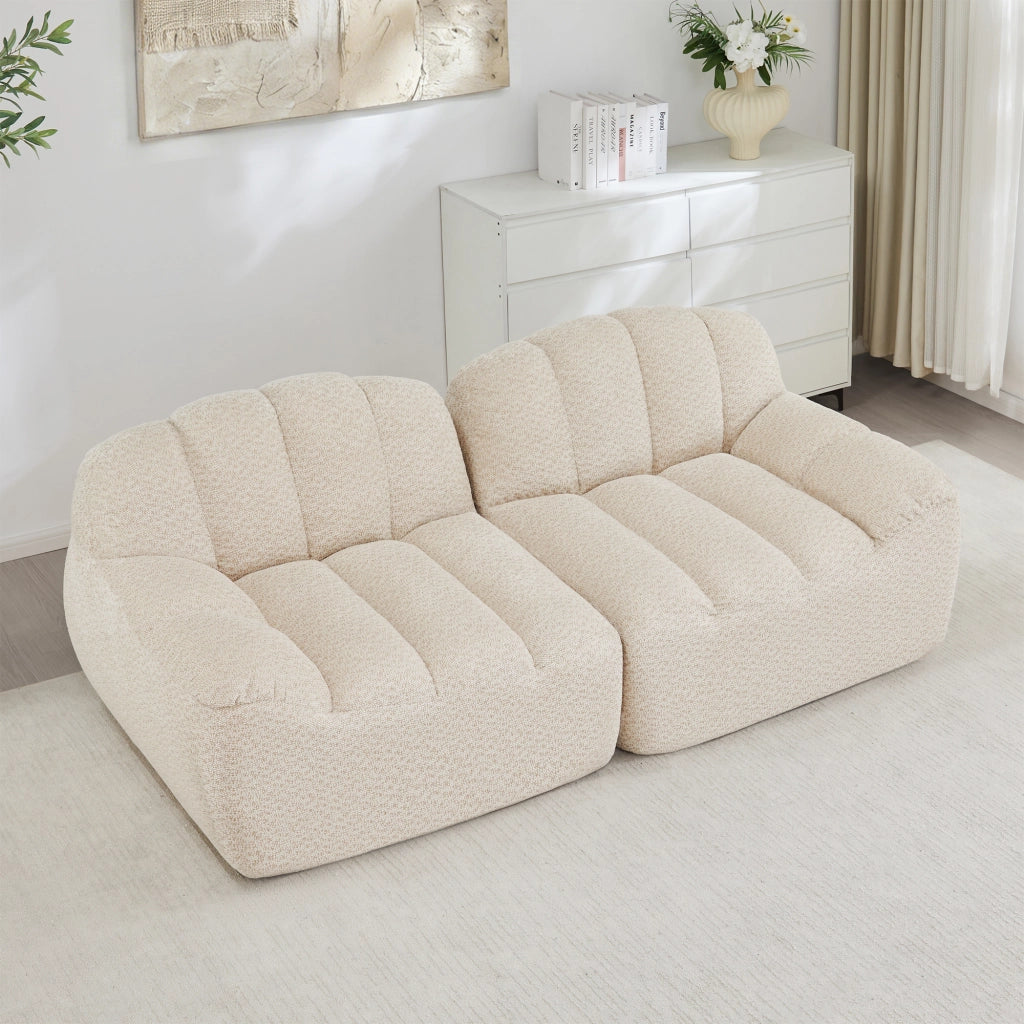 Divano modulare 2 posti senza montaggio con seduta profonda e braccioli ergonomici in pile granulato beige bianco