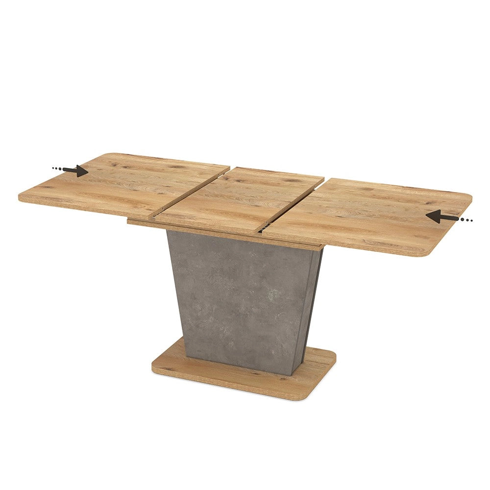Tavolo allungabile Lali con piano e base rovere e struttura portante finitura cemento 120x75x76H