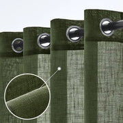 Set di 2 Tende di Lino Transparenti con Anelli - 140x260 cm Verde Salsiccia