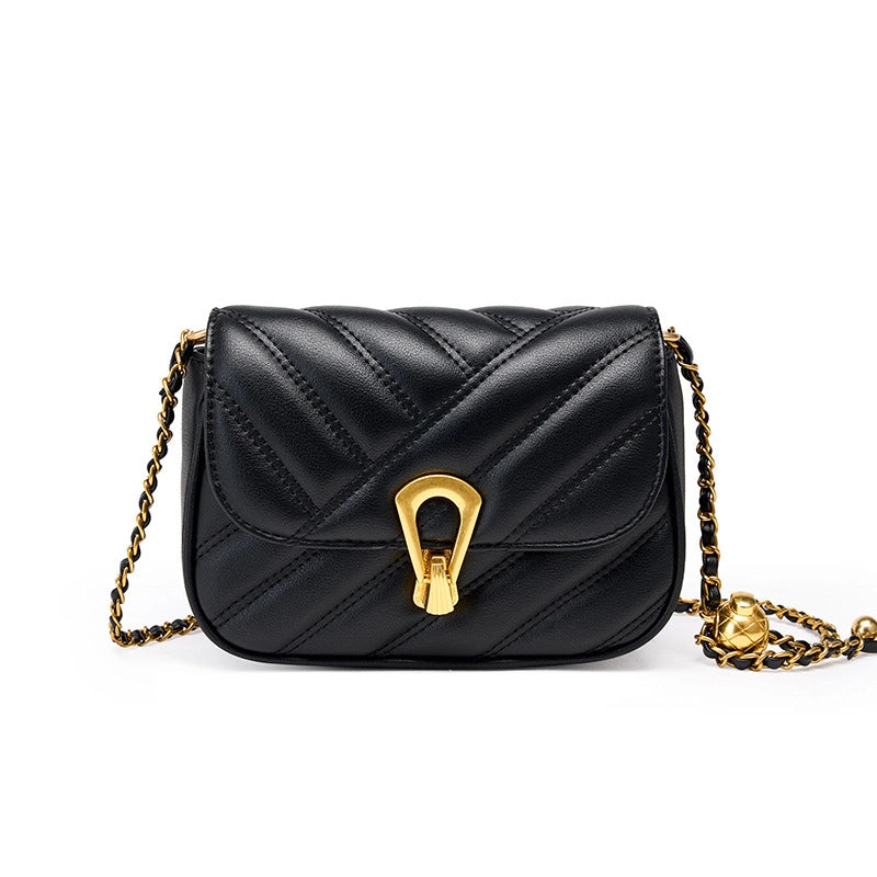 Borsa a tracolla piccola da donna in vera pelle nera