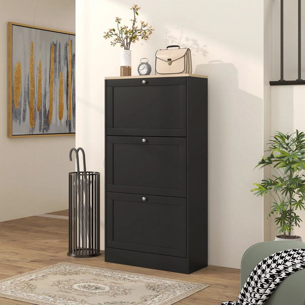 Mobile Scarpiera 3 Ante a Ribalta 60x23,5x115 cm in Legno Nero