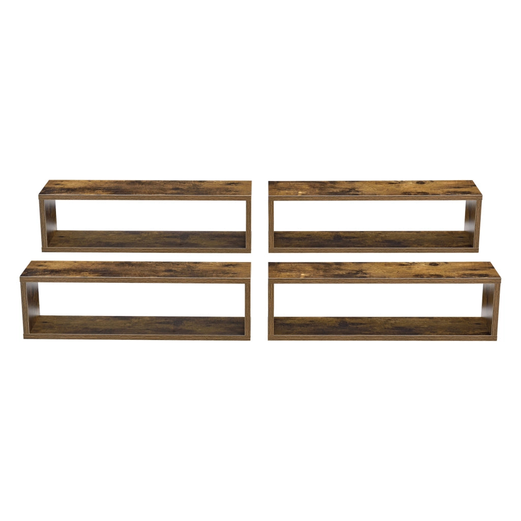 Set di 4 Mensole da Parete a Forma Rettangolare 59 x 14,5 x 17 cm 4 Scaffali da Muro con 2 Ripiani Portaoggetti - Effetto Legno Scuro