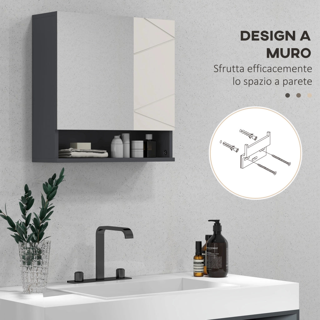 Armadietto Bagno con Specchio 2 Ante ¨C zephmum ¨C Grigio Legno 55x17x55cm