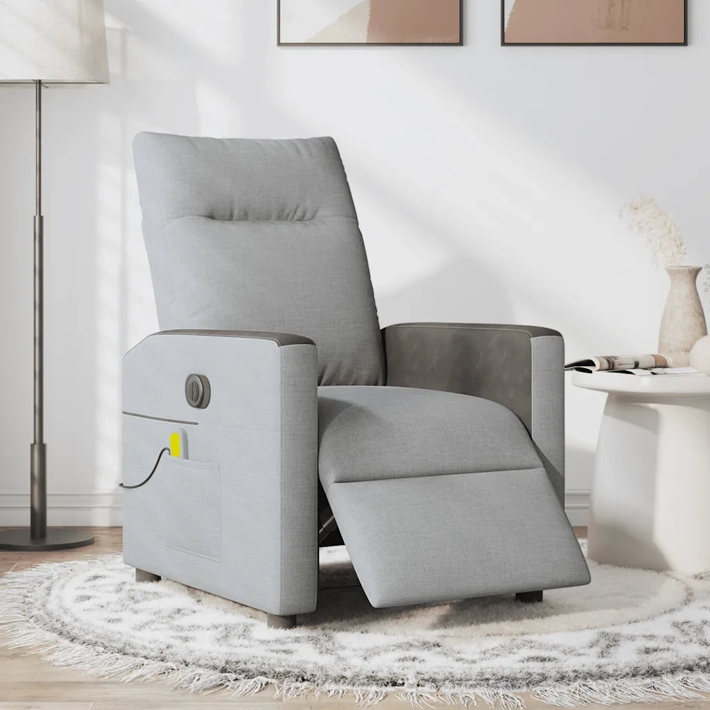 Poltrona | Sedia Relax Reclinabile Massaggio Elettrica Grigio Chiaro Tessuto