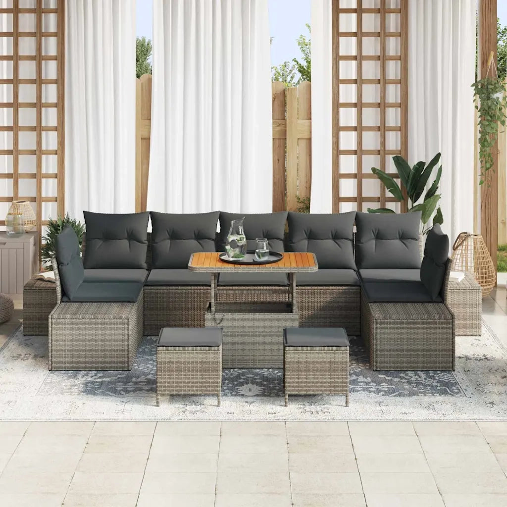 Set Divano da Giardino con cuscino 10 pcs Grigio Poly Rattan 3364723