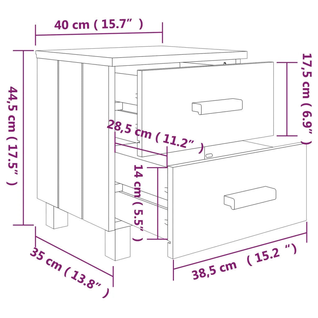 Set di 2 Comodini | Armadio da Notte | Mobiletto da notte HAMAR Bianchi 40x35x44,5 cm in Legno di Pino