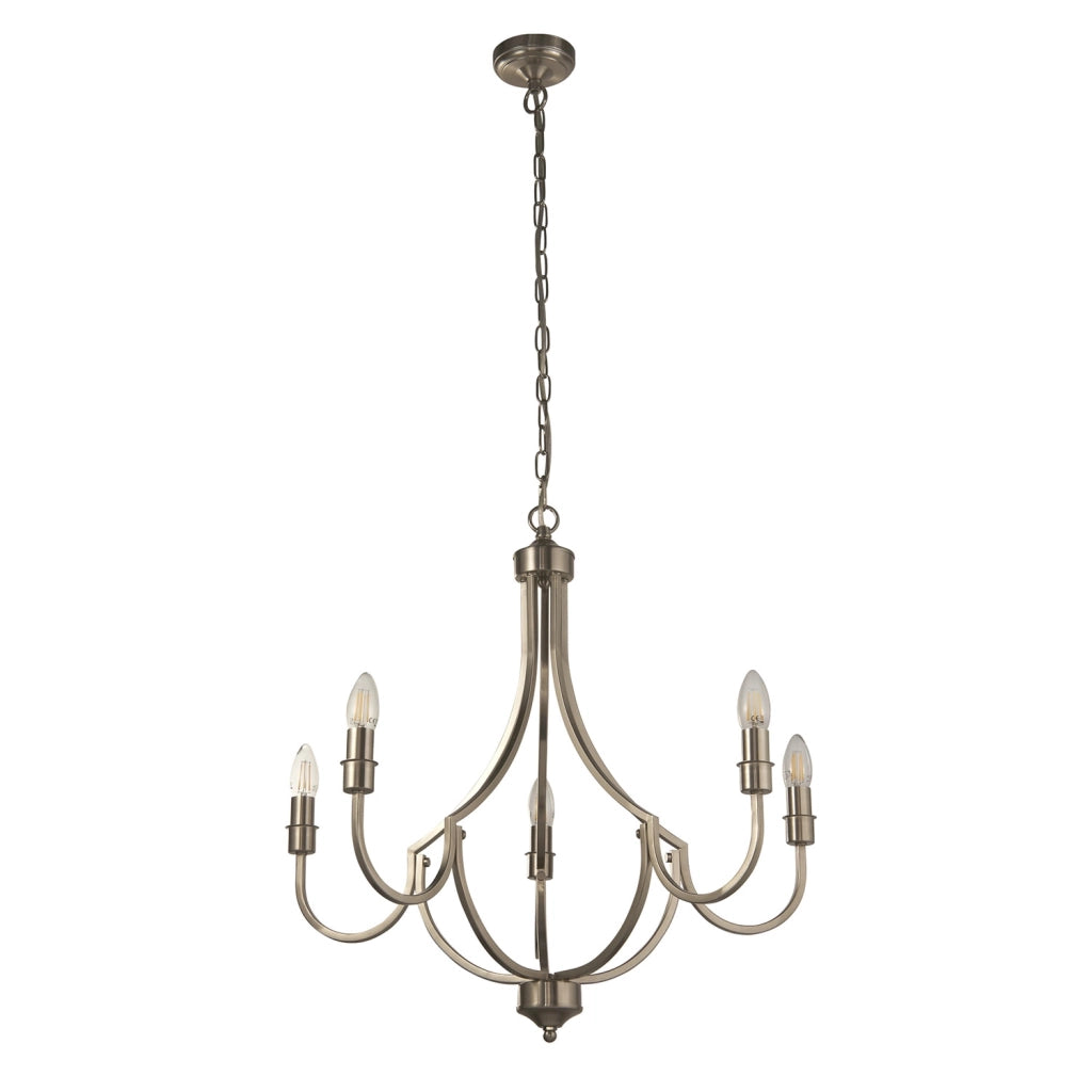 Lampadario Industrial-Nordico Loggia Acciaio Argento 5 Luci E14