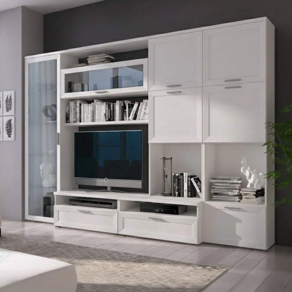 Mobile Soggiorno Cicala, Parete Attrezzata Modulabile, Bianco