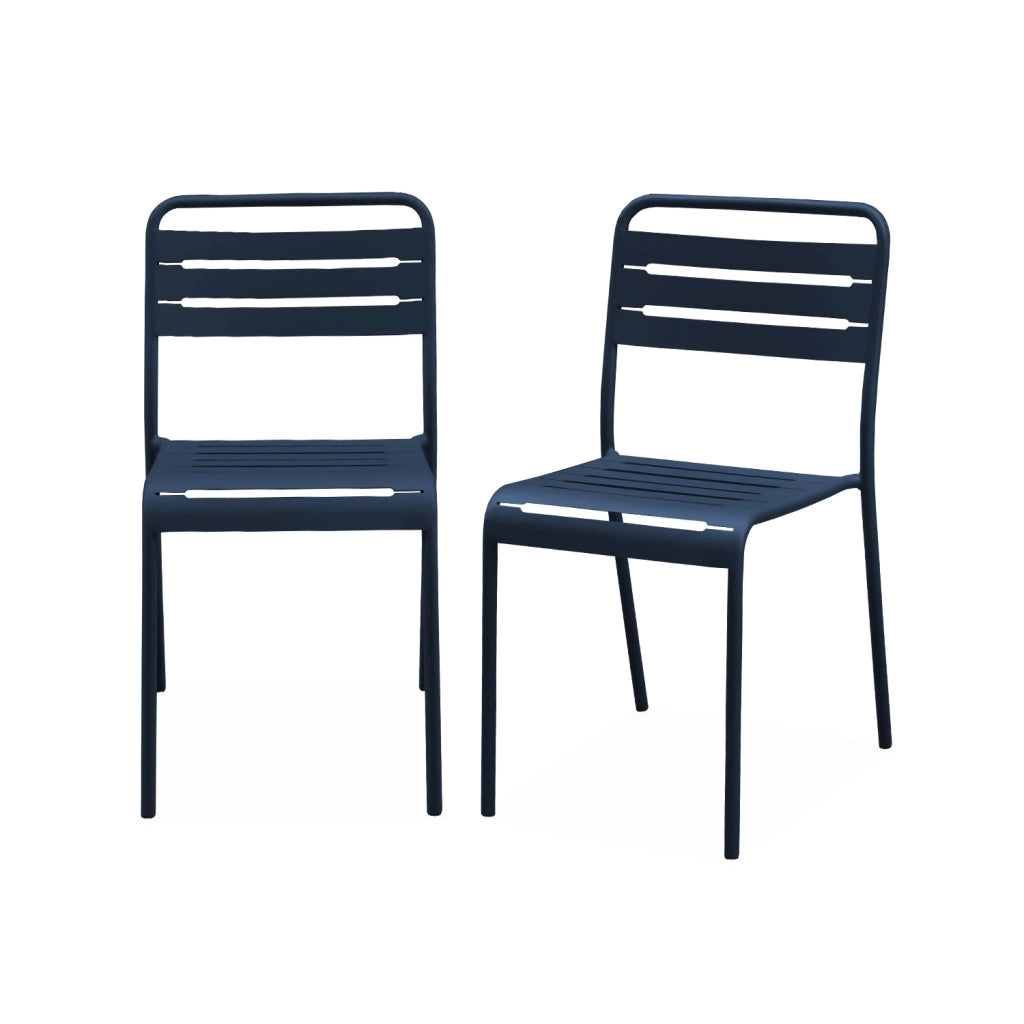 set 2 sedie da giardino bistrot in acciaio, blu navy