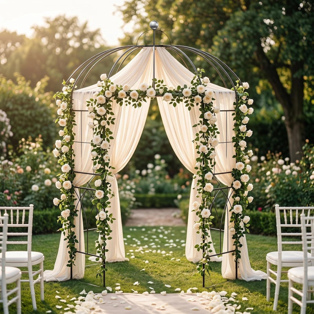 Pergolato da Giardino a Forma di Gabbia, Traliccio ad Arco in Metallo per Piante Rampicanti con Gancio e Picchetti, Gazebo da Giardino Decorativo con 4 Lati per Matrimoni, 203 x 203 x 296 cm