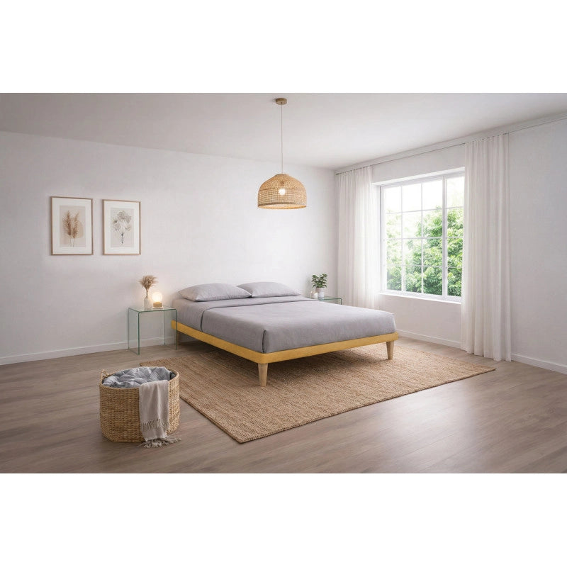 Letto imbottito Matrimoniale 180x200 cm Tessis - Con rete,Microfibra,Ocra
