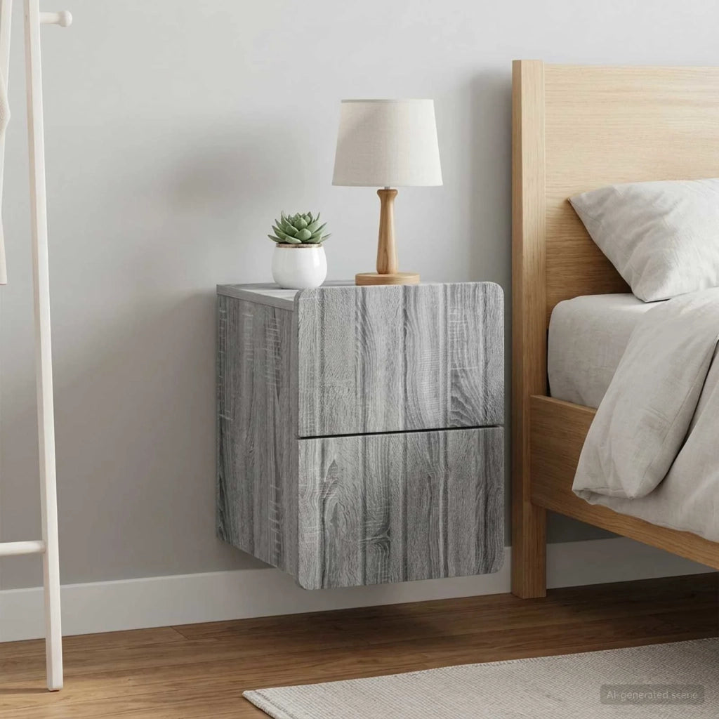 Mobiletto da notte a muro 2 pcs Grigio Sonoma 33 x 34,5 x 43 cm 898308