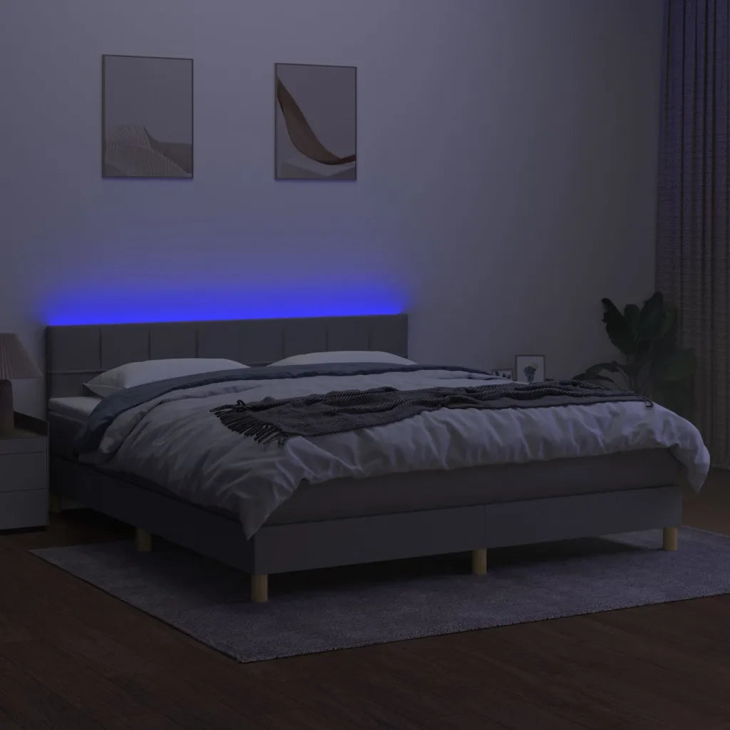Letto a Molle Materasso e LED Grigio Chiaro 160x200 cm Tessuto 3133725