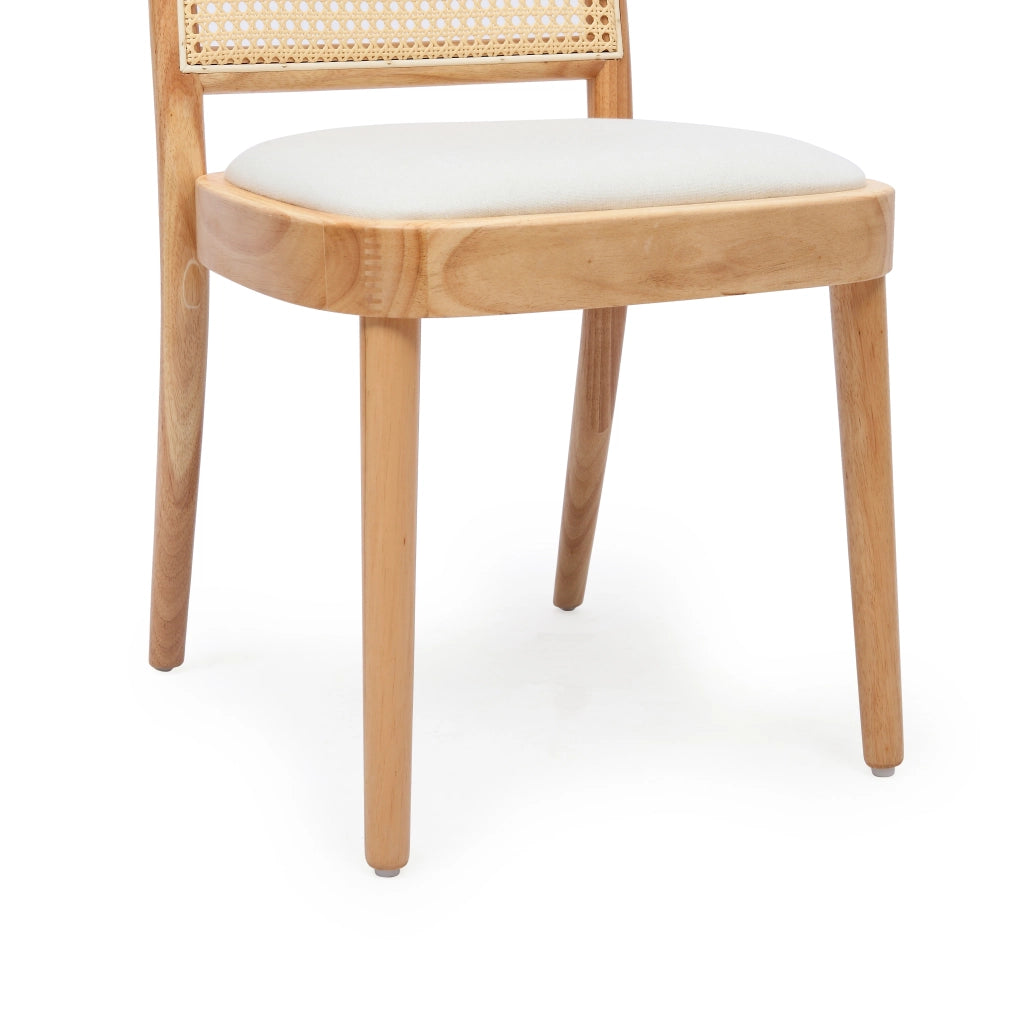 Set di 2 sedie da pranzo in legno massiccio con schienale in rattan e seduta in lino