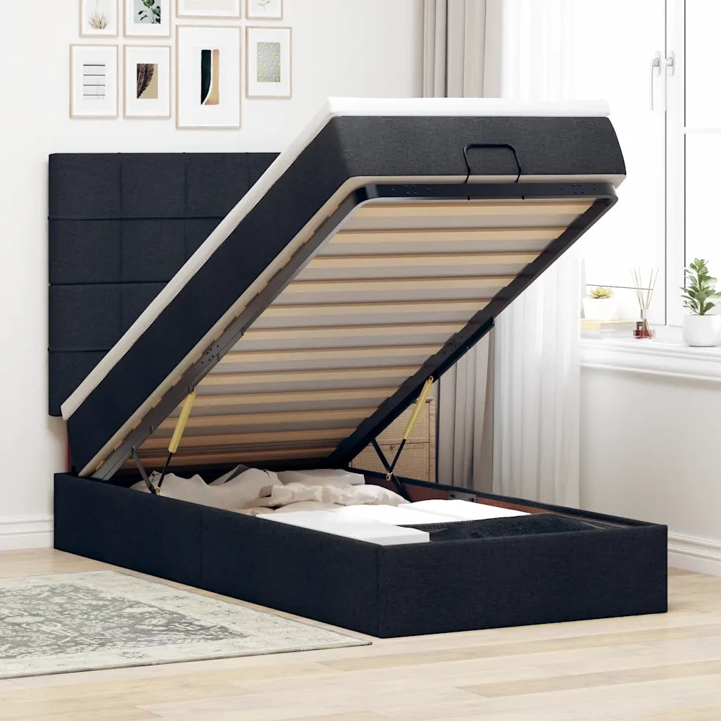 Struttura Letto Pouf con Materasso Nero 90x190 cm in Tessuto 3313121