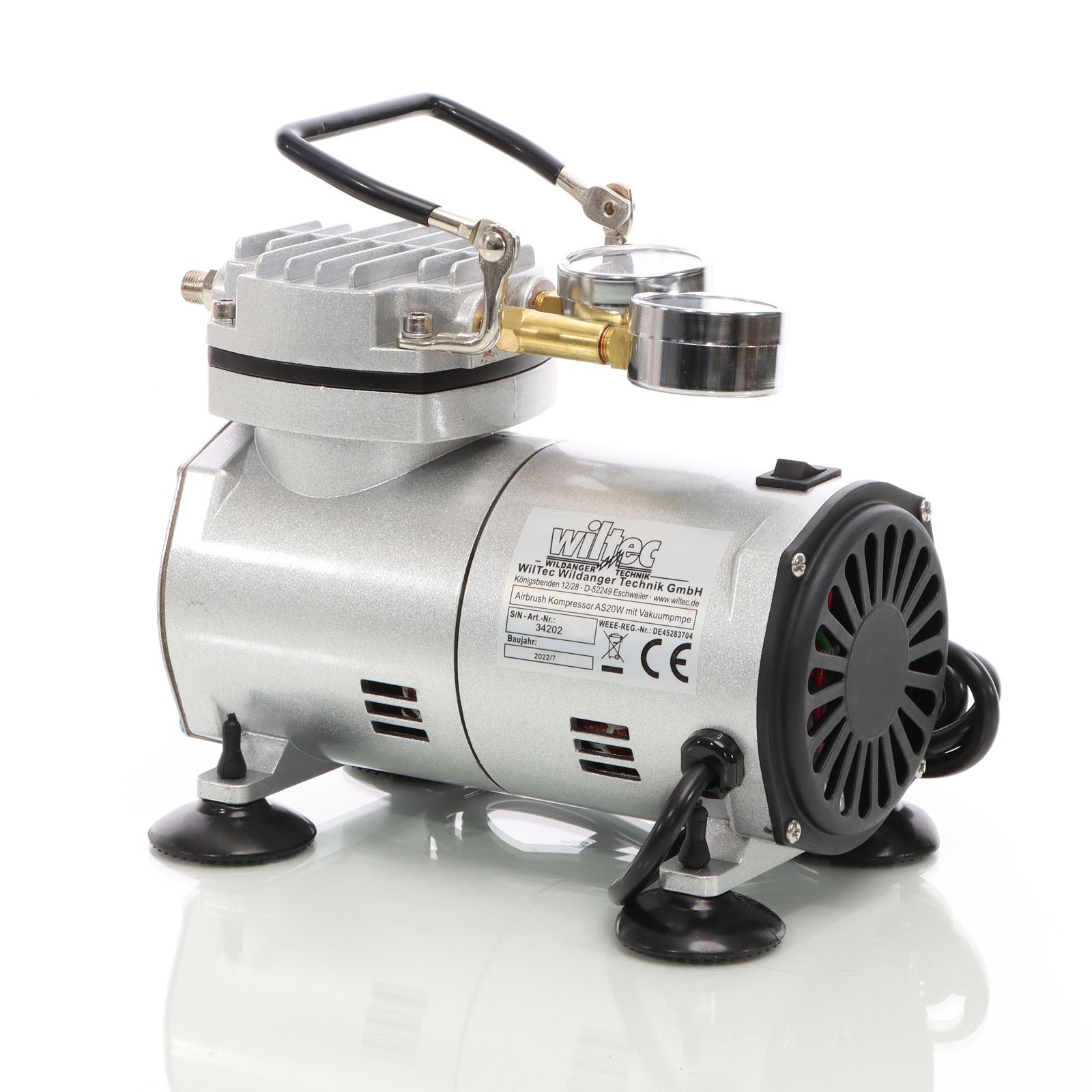 Compressore per aerografo AS20W, 1 cilindro, 4 bar, funzione di pompa per vuoto