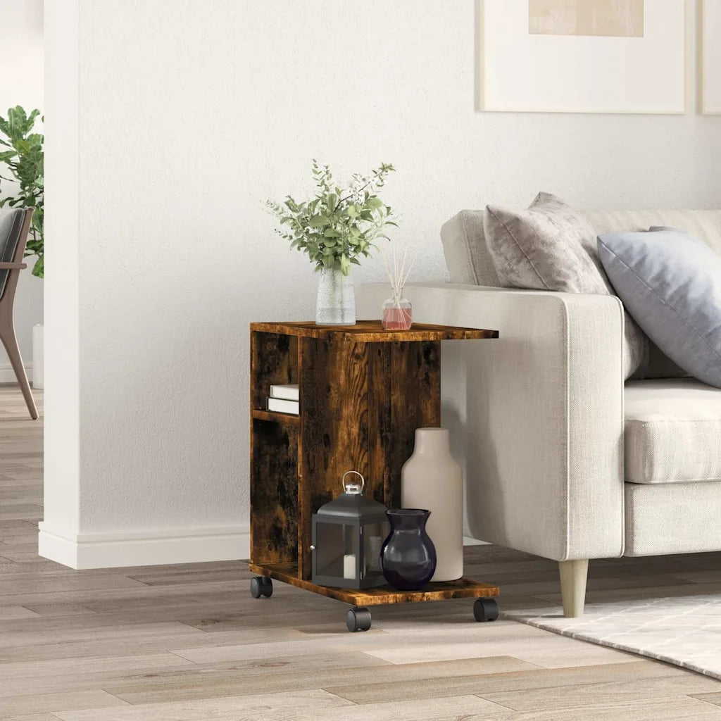 Tavolino | Tavolo laterale con Ruote Rovere Fumo 50x30x55 cm in Legno Multistrato