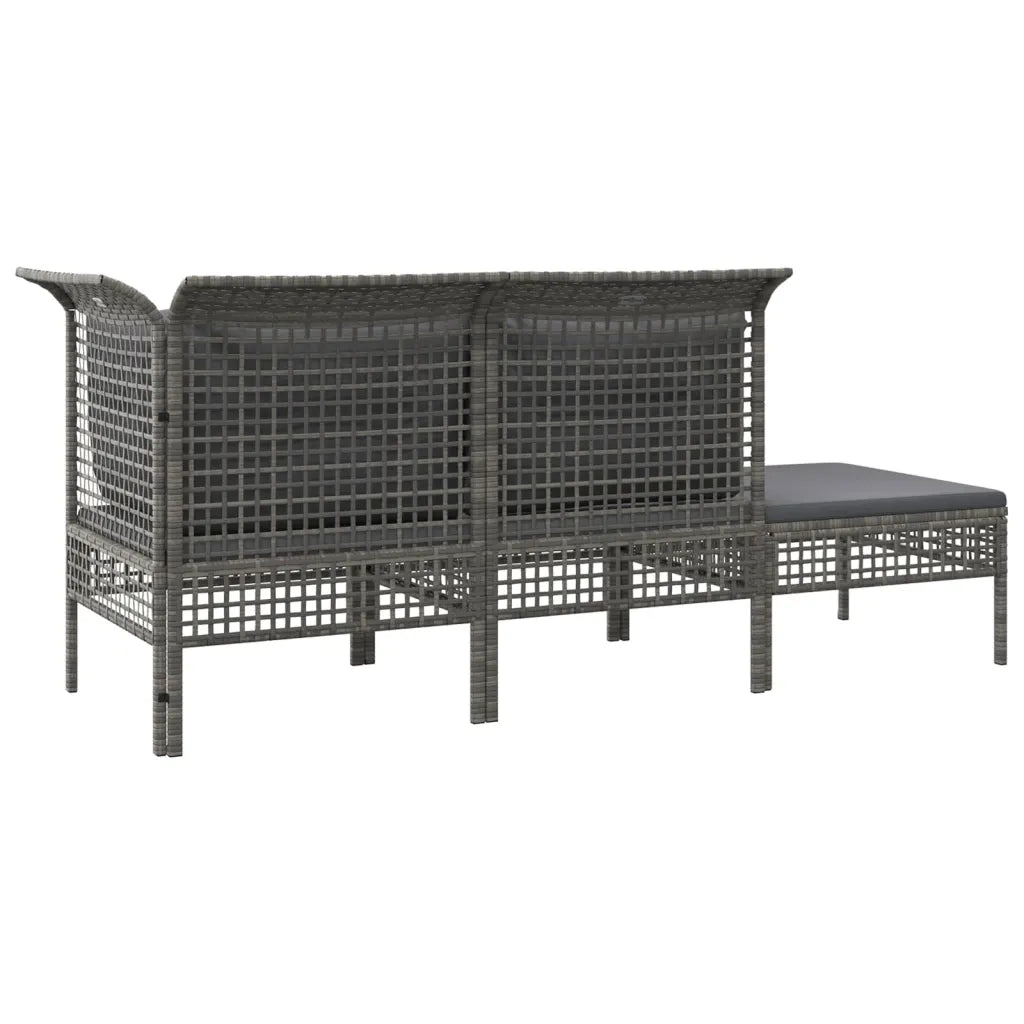 Set Divani da Giardino 3 pz con Cuscini in Polyrattan Grigio 319661