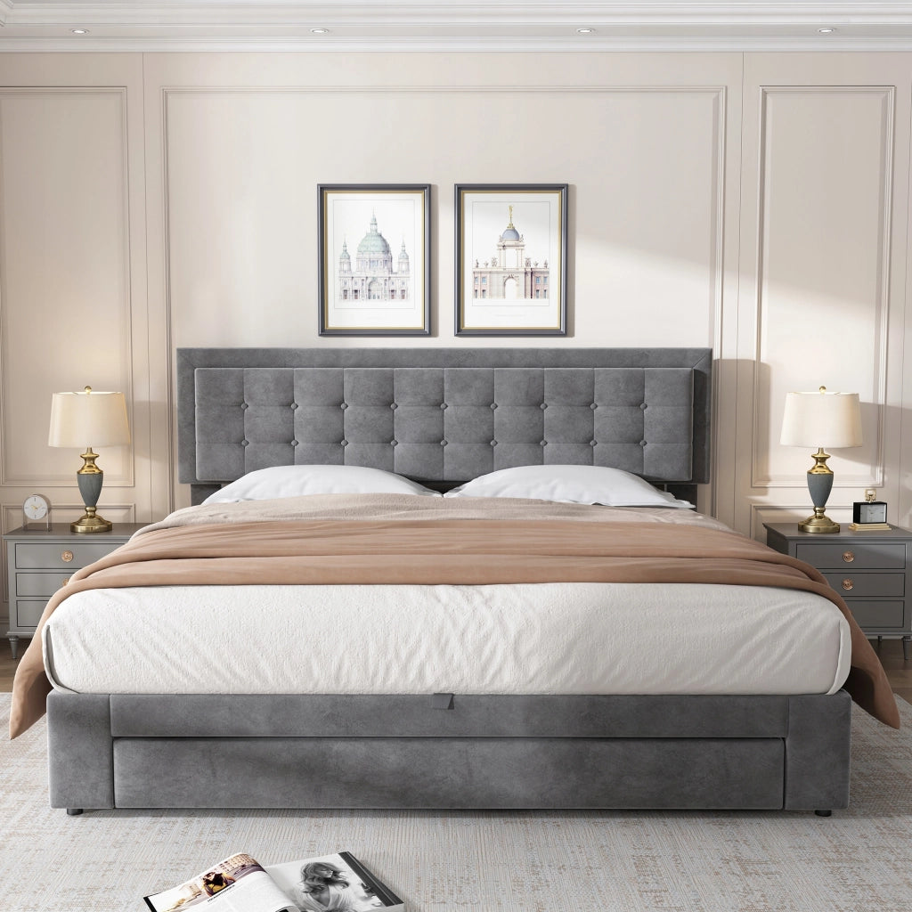 Letto imbottito con contenitore - Xylo - 160x200 - Grigio