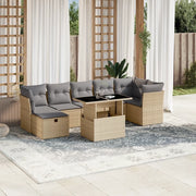 Set Divano da Giardino 8 pz con Cuscini Beige in Polyrattan