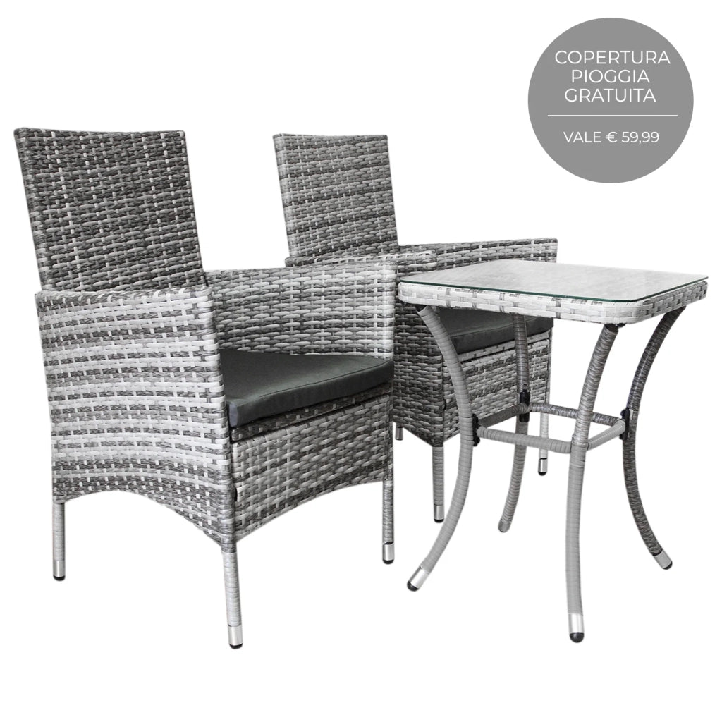 Jardí Set Bistro Giardino Polyrattan 2 Poltroncine Tavolino e Cuscini