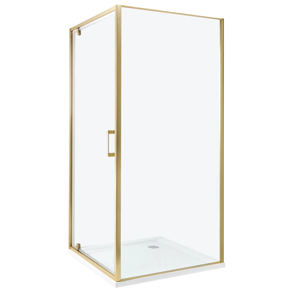 Box Doccia Vetro Temperato dorato Cornice Alluminio Anta Singola Quadrata 90 x 90 x 185 cm