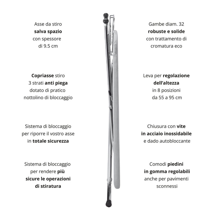 Asse da Stiro Confort Profi 125x48 cm con Supporto per Caldaia Estraibile e Ripiano In Acciaio
