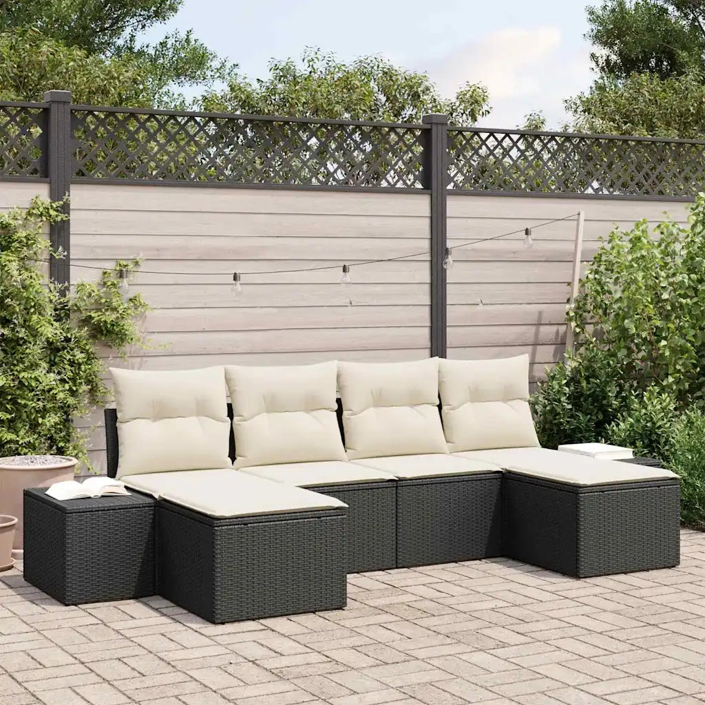 Set Divano da Giardino con cuscino 6 pcs Nero polyrattan 3347167