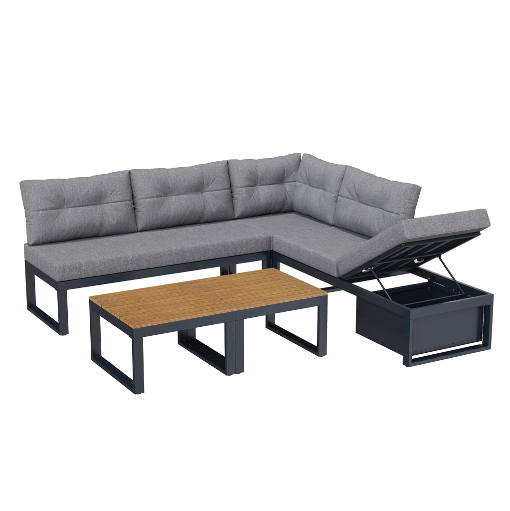 Set da giardino modulare 191.5x191.5x79 cm con contenitore; poliestere grigio